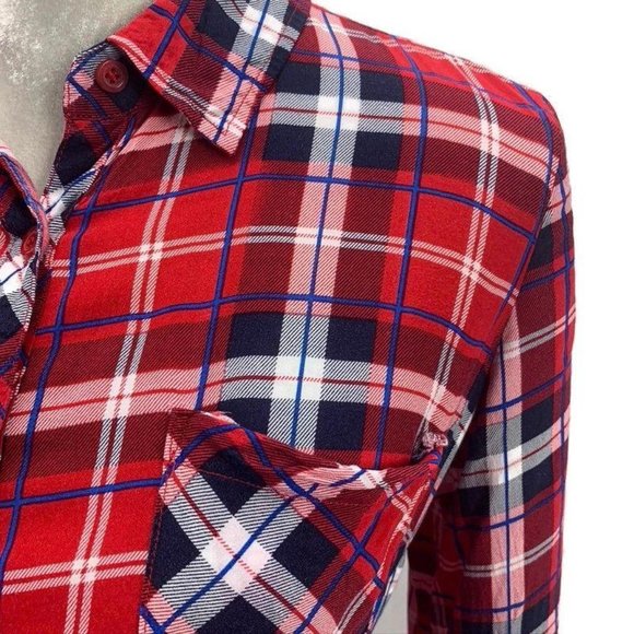 Prototype Red White Blue Plaid Button Down Shirt M - Picture 3 of 8